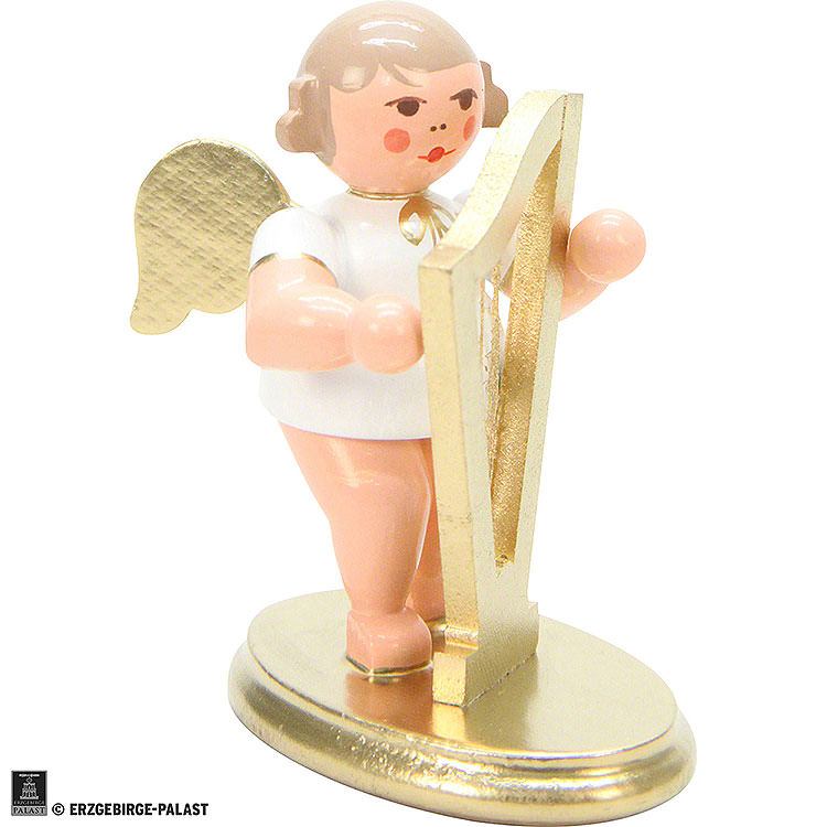 Angel White/Gold with Harp  -  6,0cm / 2 inch