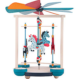 1 - Tier Carousel Pyramid with Four Horses  -  30cm / 11.8 inch