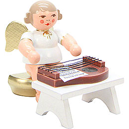 Angel White/Gold with Zither  -  6,0cm / 2 inch