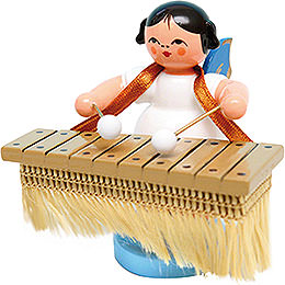 Angel with Bass Xylophone  -  Blue Wings  -  Standing  -  6cm / 2.4 inch