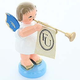 Angel with Fanfare  -  Blue Wings  -  Standing  -  9,5cm / 3.7 inch