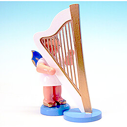 Angel with Harp  -  Blue Wings  -  Standing  -  9,5cm / 3.7 inch