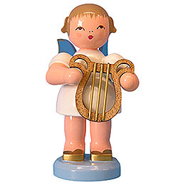Angel with Lyre  -  Blue Wings  -  Standing  -  9,5cm / 3,7 inch