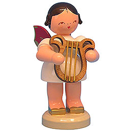 Angel with Lyre  -  Red Wings  -  Standing  -  9,5cm / 3,7 inch