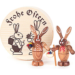 Bunny Couple natural in Wood Chip Box  -  6cm / 1.6 inch