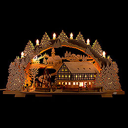Candle Arch  -  Snowy Market Café with Turning Pyramid  -  72x43cm / 28.3x16.9 inch