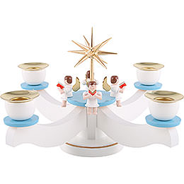Candle Holder  -  Advent Blue/White with Sitting Angels  -  29x29x19cm / 11.5x11.5x7 inch