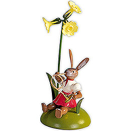 Easter Bunny with Primrose and Bugle, Colored  -  10cm / 3.9 inch
