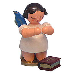 Engel mit Bibel  -  Blaue Flügel  -  kniend  -  6cm