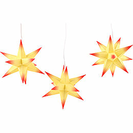 Erzgebirge - Palace Moravian Star Set of Three Yellow Core with Red Tips incl. Lighting  -  17cm / 6.7 inch