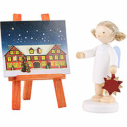 Flax Haired Angel with Adventstar and  - Calender  -  5cm / 2 inch