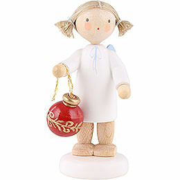 Flax Haired Angel with Christmas Tree Ball  -  5cm / 2 inch