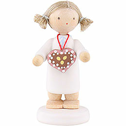 Flax Haired Angel with Ginger Bread Heart  -  5cm / 2 inch