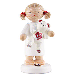 Flax Haired Angel with Teddy  -  5cm / 2 inch