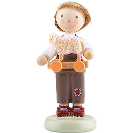 Flax Haired Children Boy with Toy Lamb  -  5cm / 2 inch