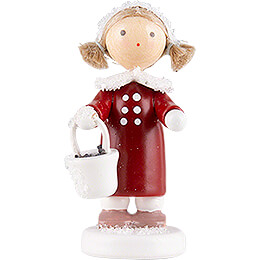 Flax Haired Children Little Girl with Bird Food  -  5cm / 2 inch