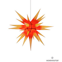 Herrnhuter Stern I7 gelb/roter Kern Papier  -  70cm
