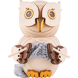 Mini Owl with Knitting  -  7cm / 2.8 inch