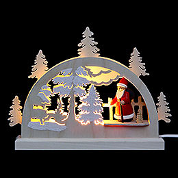 Mini - Schwibbogen Weihnachtsmann im Wald  -  23x15x4,5cm