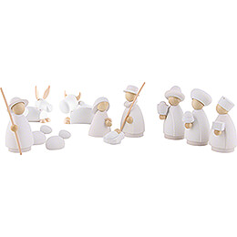 Nativity Set of 11 Pieces White/Natural  -  Small  -  7cm / 2.8 inch