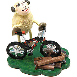 Sheep "Bikey" with Bicycle  -  7cm / 2.8 inch