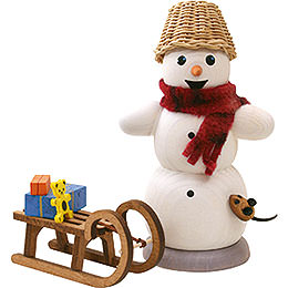 Smoker  -  Snowman with Sleigh and Mouse  -  13cm / 5.1 inch