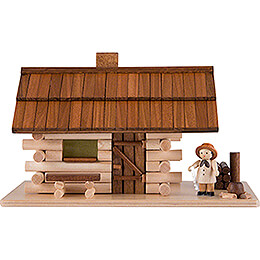 Smoking Hut  -  Forest Hut with Wood Worker and LED  -  10cm / 4 inch