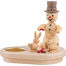 Tea Light Holder  -  Snowman with Bunnies  -  12cm / 4.7 inch