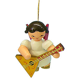 Tree Ornament  -  Angel with Balalaika  -  Red Wings  -  Floating  -  5,5cm / 2,1 inch