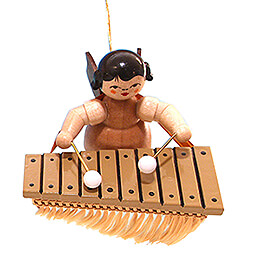 Tree Ornament  -  Angel with Bass Xylophone  -  Natural Colors  -  Floating  -  5,5cm / 2.2 inch