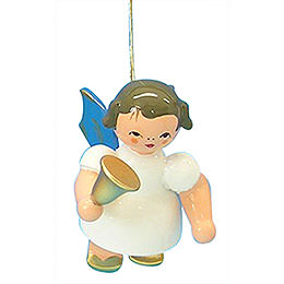 Tree Ornament  -  Angel with Bell  -  Blue Wings  -  Floating  -  6cm / 2,3 inch
