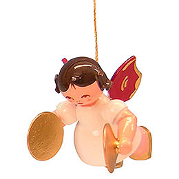 Tree Ornament  -  Angel with Cymbal  -  Red Wings  -  Floating  -  5,5cm / 2,1 inch