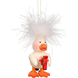 Tree Ornament  -  Feather Duckling with Hobby  -  10cm / 3.9 inch