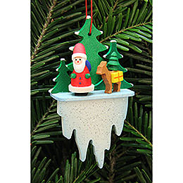Tree Ornament  -  Santa Claus with Bambi on Icicle  -  5,5x8,8cm / 2.2x3.4 inch