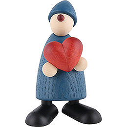 Well - Wisher Theo with Heart, Blue  -  9cm / 3.5 inch